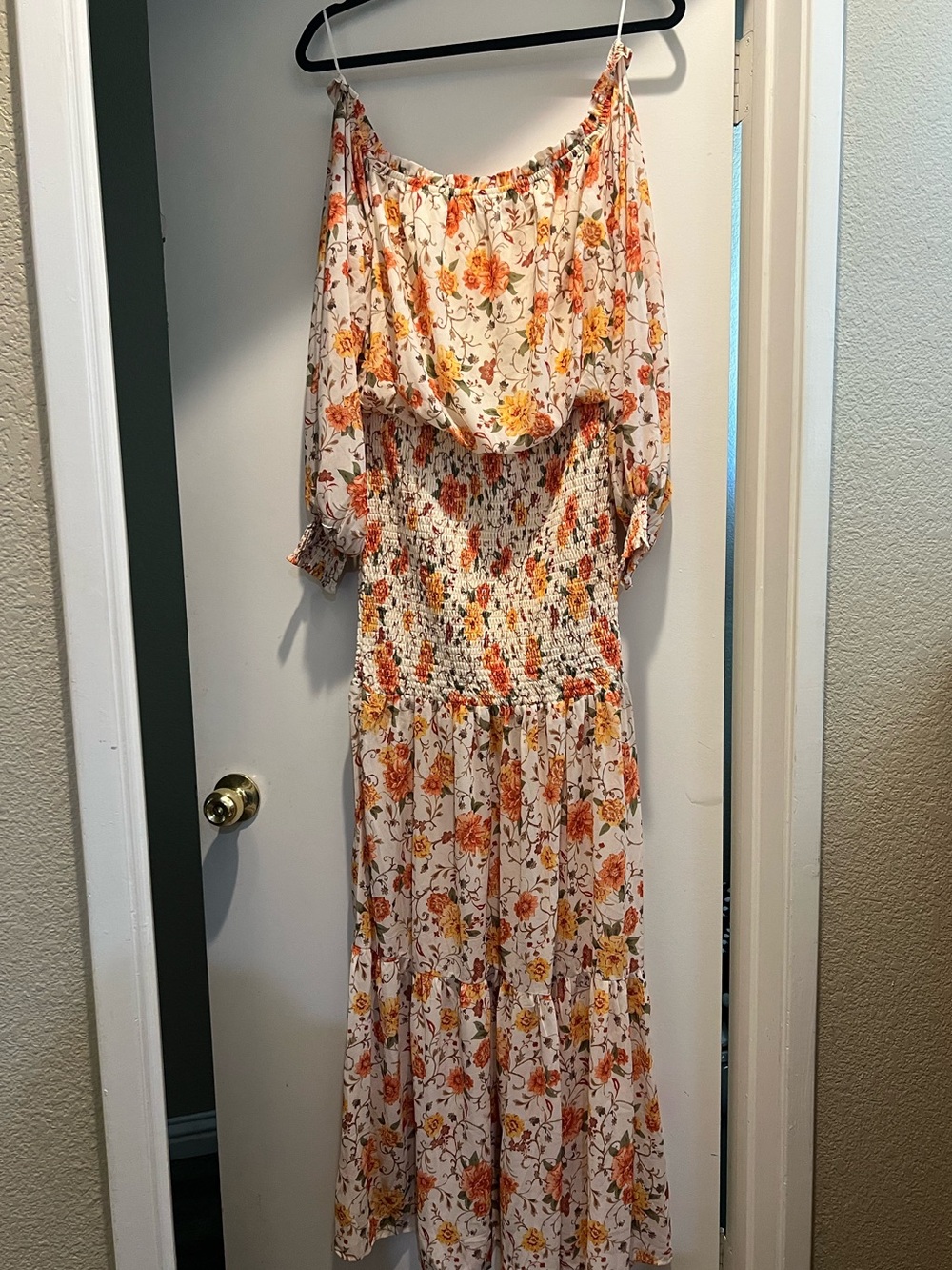 Vici Cream Floral Maxi Dress with Orange and Yellow Blooms